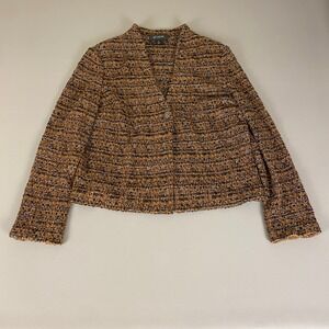 St. John Tweed Knit Blazer‎ Jacket Size 12 Gold Black Button Front Career